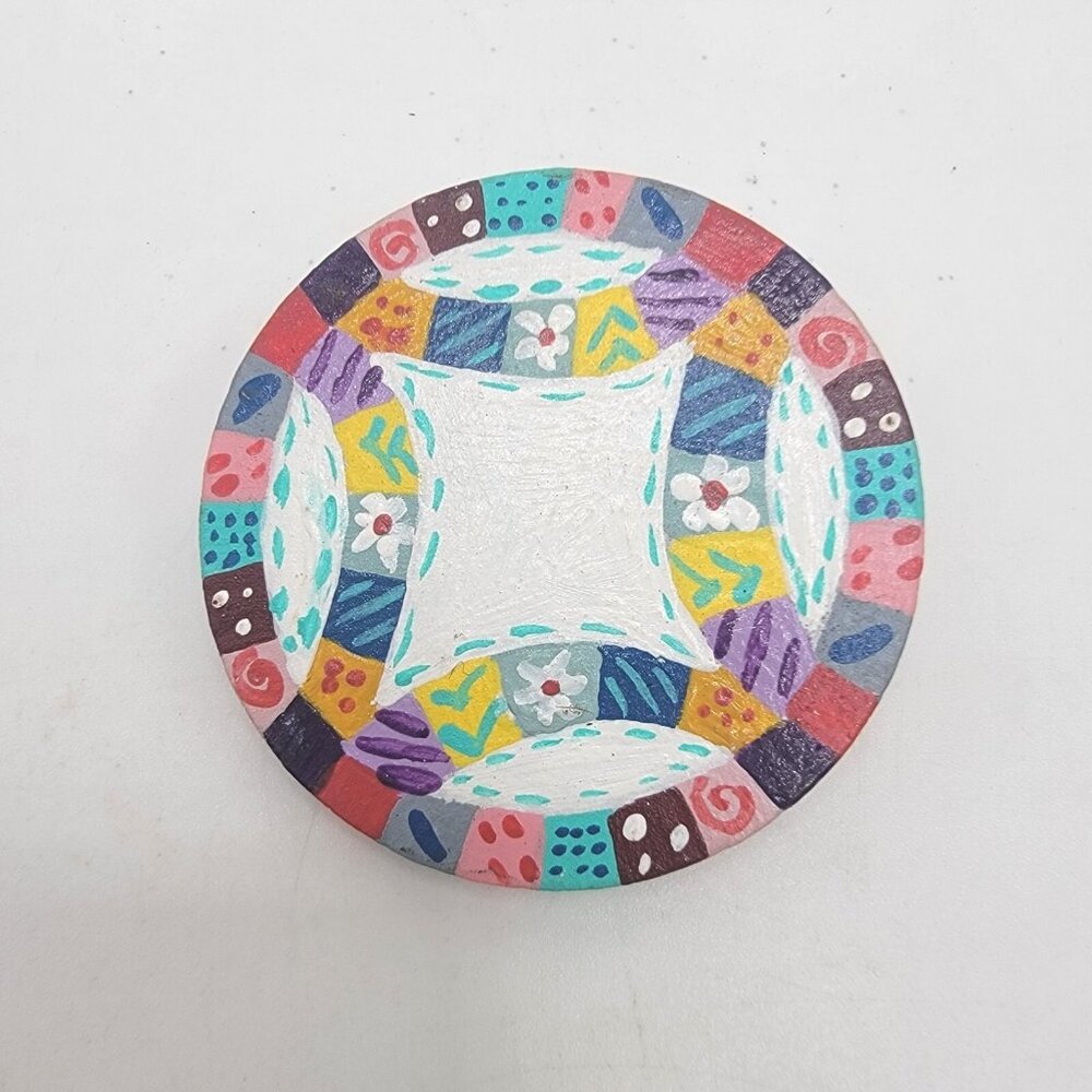 Mary-Lynn Moffatt Signed Hand Painted‎ Artisan Floral Patchwork Brooch Folk Art
